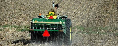 Drilling a cover crop mixture into corn stubble.